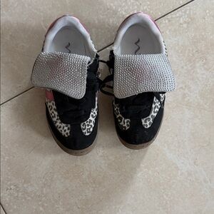 Nina Black and Pink Kids Sneakers with Leopard Print